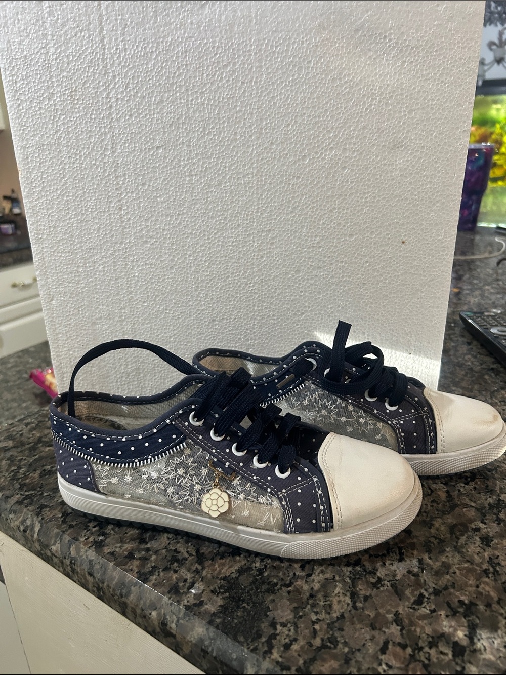 Women’s Navy and White  polka dot Lace Low-Top Sneakers
